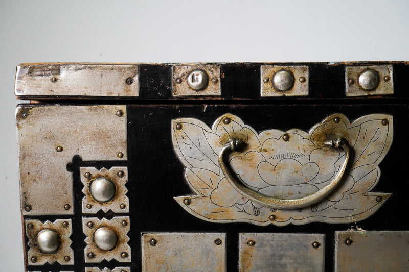 Korean Wedding Chest With White Brass Hardware