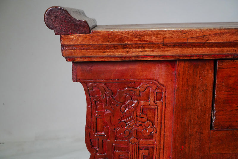 A 3-Drawer Side Chest With Carved Spandrels and Original Lacquer