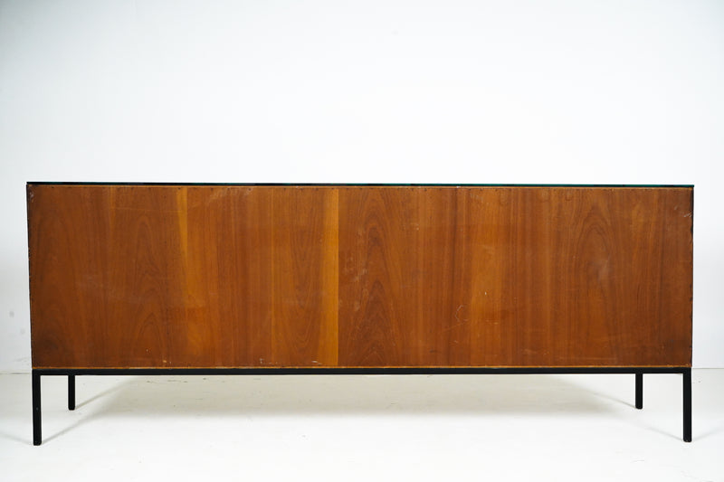 A Danish Walnut Sideboard with Four Doors and Metal Legs