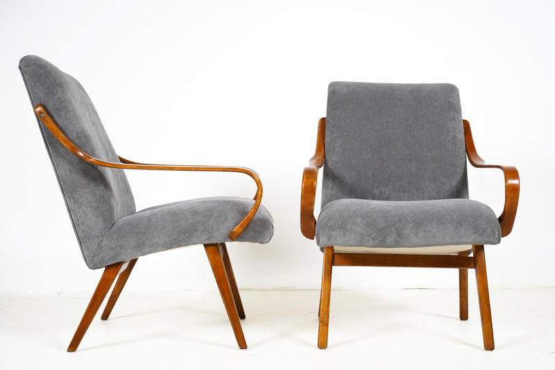 A Pair of Mid-Century Armchairs With Solid Beech Wood Arms and Legs