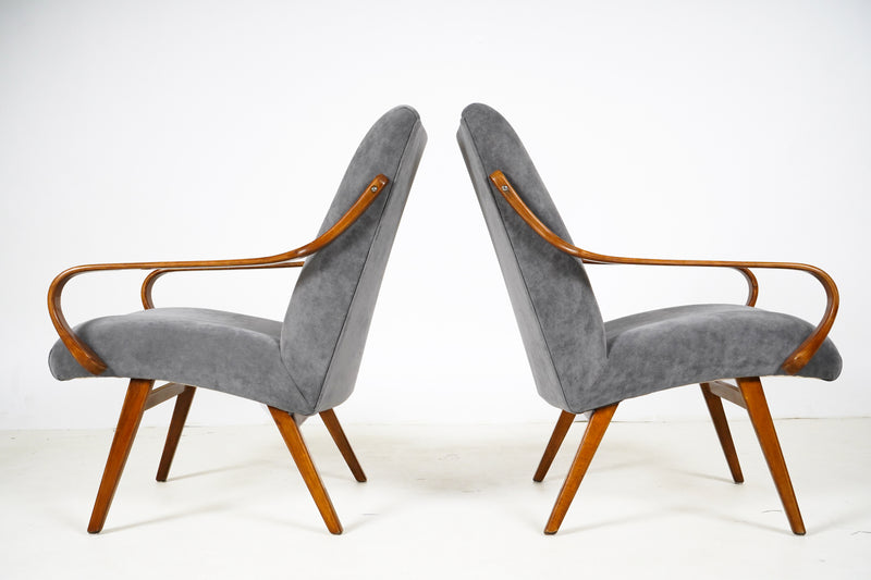 A Pair of Mid-Century Armchairs With Solid Beech Wood Arms and Legs