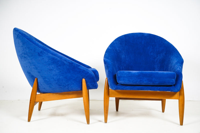 A Pair of Round Back Armchairs With Solid Beechwood Legs