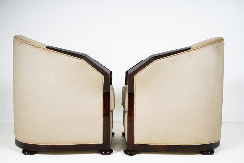 A Pair of Art Deco Style Arm Chairs With Walnut Veneers