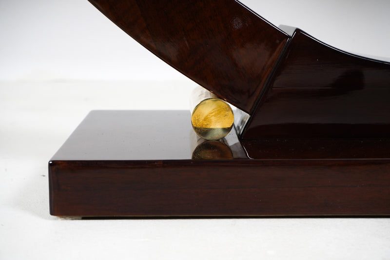 A Walnut Veneer Console with Brass Trim