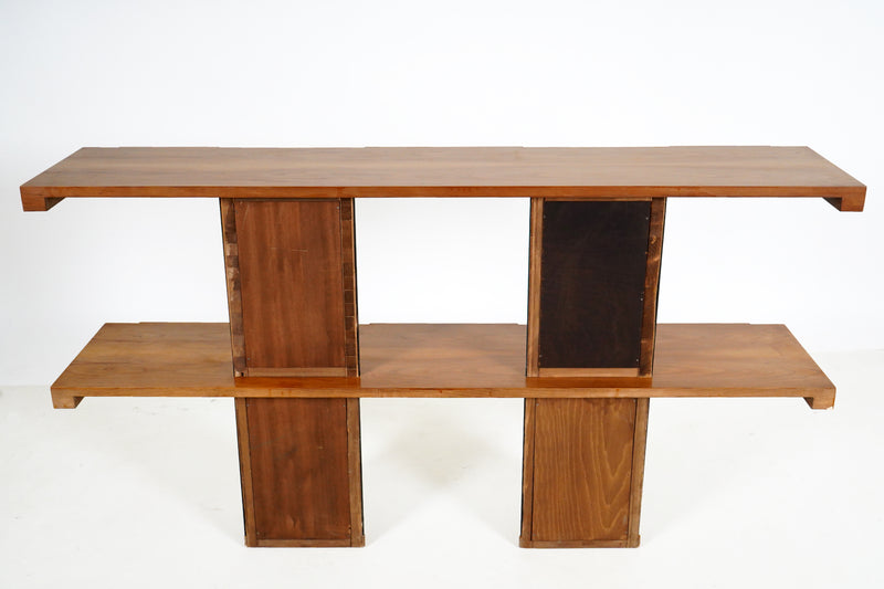A Modernist Bookshelf From Walnut Veneers and Glass Shelves