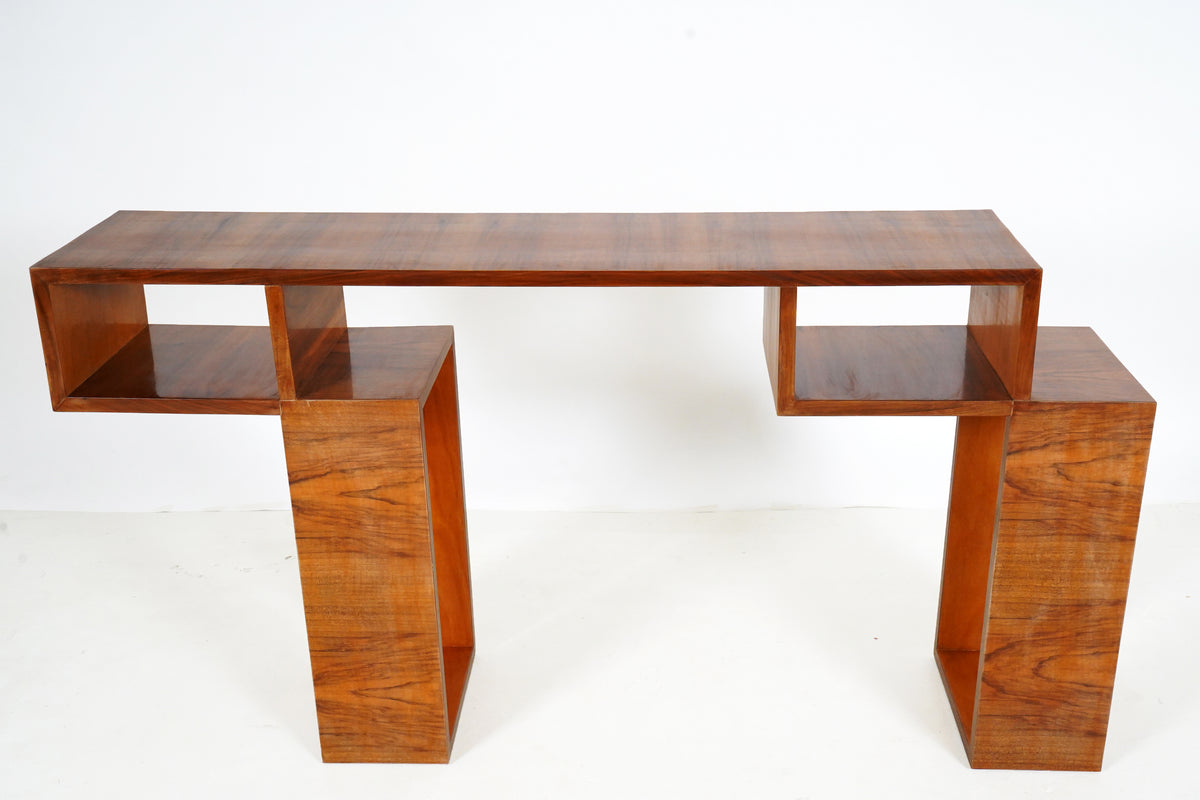 A Walnut Veneer Cubist Console