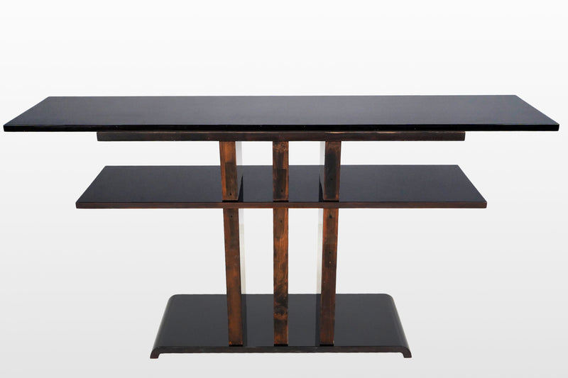 A Walnut and Makassar Veneer Console