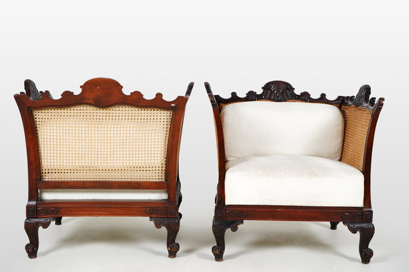 A Pair of Vintage Baroque Revival Armchairs With Cane Sides