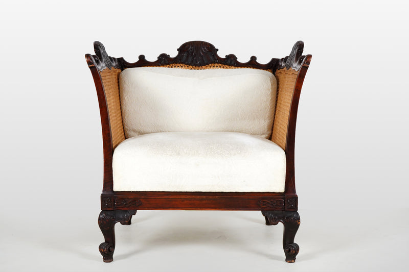 A Pair of Vintage Baroque Revival Armchairs With Cane Sides