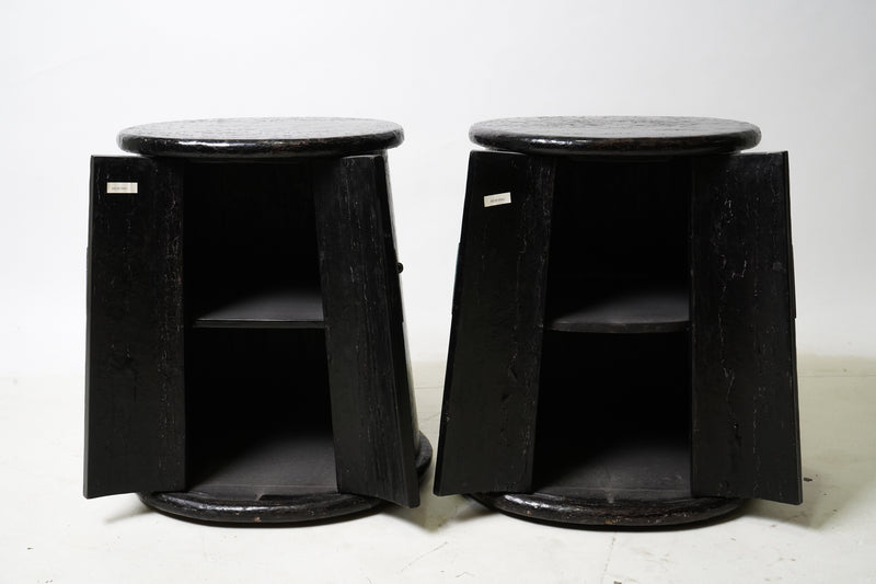 Pair of Drum-Shaped Bedside Chests